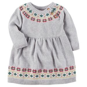 Fair Isle Gray Sweater Dress - Sz 3-6mo